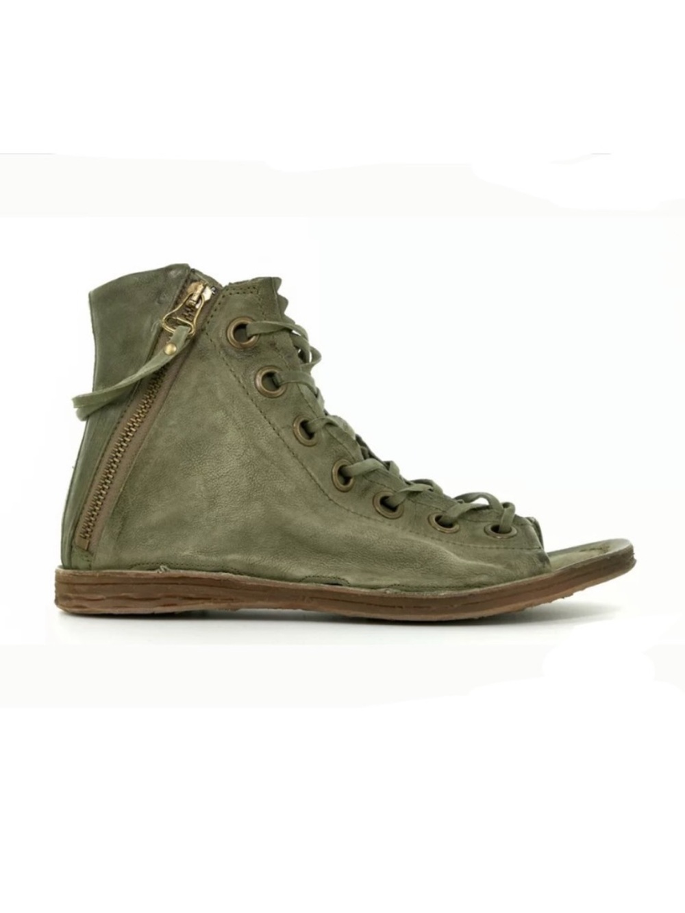 A.S.98 Regal Leather Lace-up Sandal Olive Green Distressed Size 41